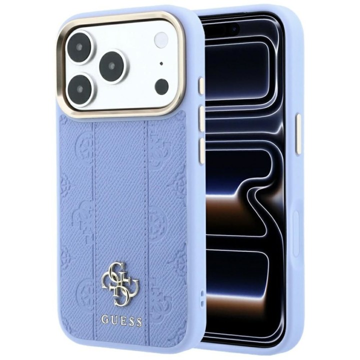 GUESS futerał do IPHONE 18 Pro/17 Pro kompatybilny z MagSafe (Stripe Peony 4G Logo) jasnoniebieski