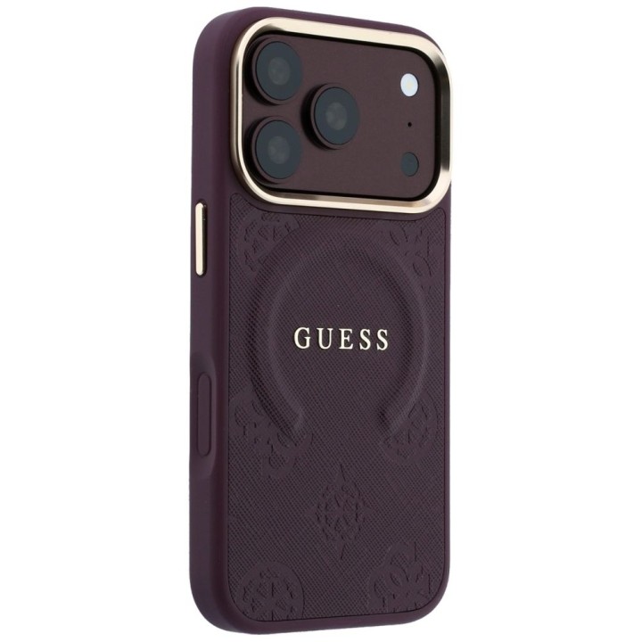 GUESS case for IPHONE 18 Pro Max/17 Pro Max compatible with MagSafe (Saffiano Peony Ring) burgundy