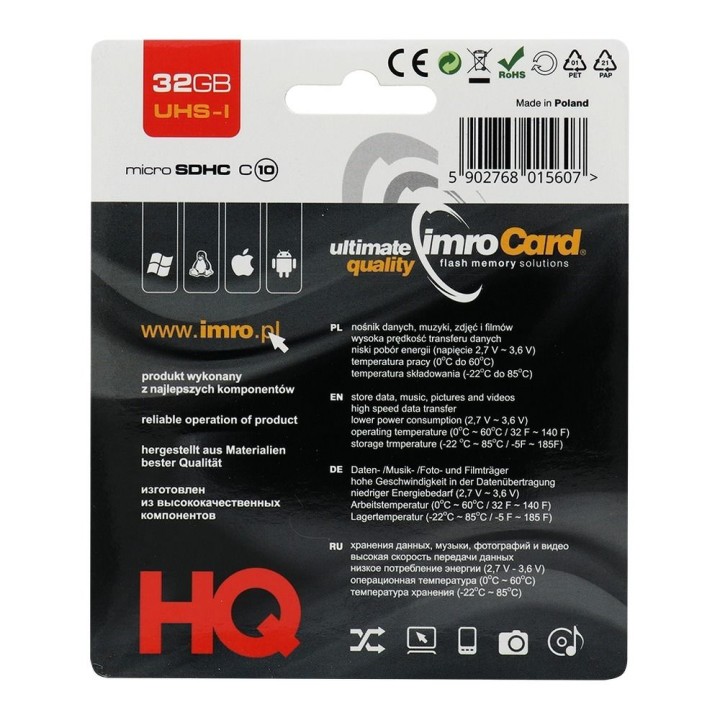IMRO memory card microSD 32GB 100MB/s class 10 UHS I