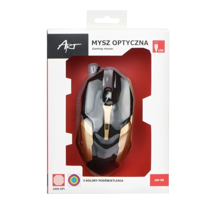 ART wired computer mouse USB A 2400 dpi AM-98 black-gold
