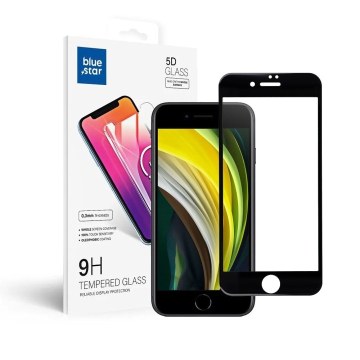Tempered glass 5D Full Glue for iPhone 7 / 8 / SE 2020 / SE 2022 Blue Star black