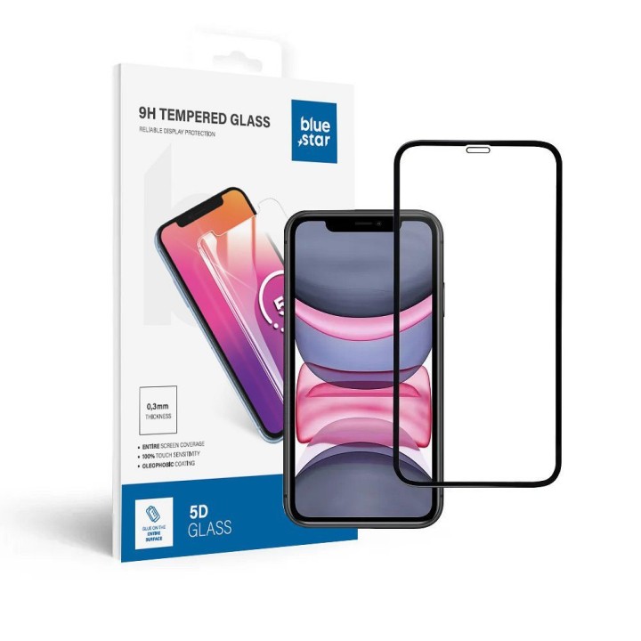 Szkło hartowane 5D Full Glue do iPhone XR / 11 Blue Star czarne