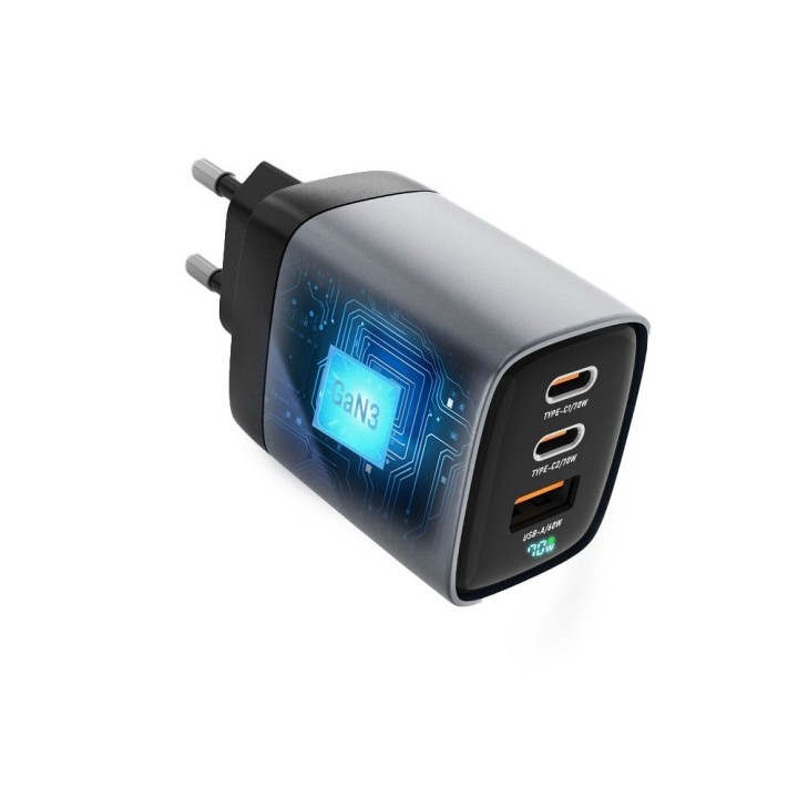 Сетевое зарядное устройство для телефона Forcell F-Energy GaN III 2 x USB C + USB A QC4.0 3,45A PD 70W SAM SFC2.0 с LCD-дисплеем