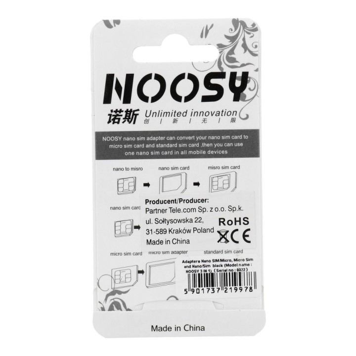 Набір адаптерів Nano Sim/Micro,Micro Sim і Nano/Sim (NOOSY 3 в 1) чорний