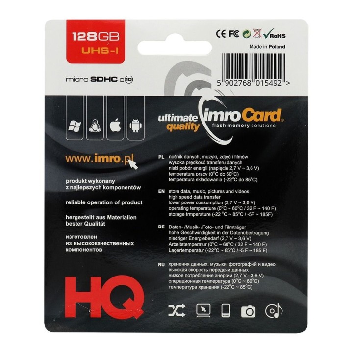 IMRO memory card microSD 128GB 100MB/s class 10 UHS I with adapter SD