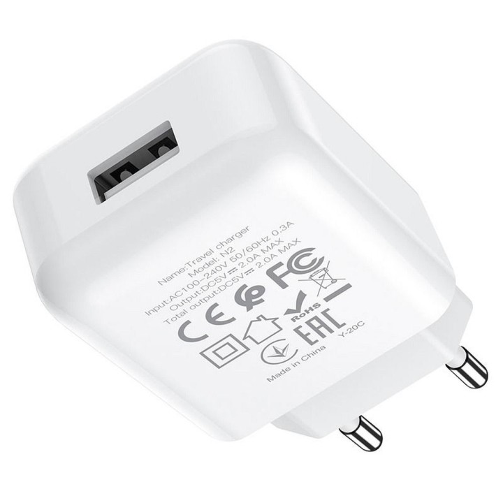 Wall charger for phone Hoco USB A 2A 10W N2 white