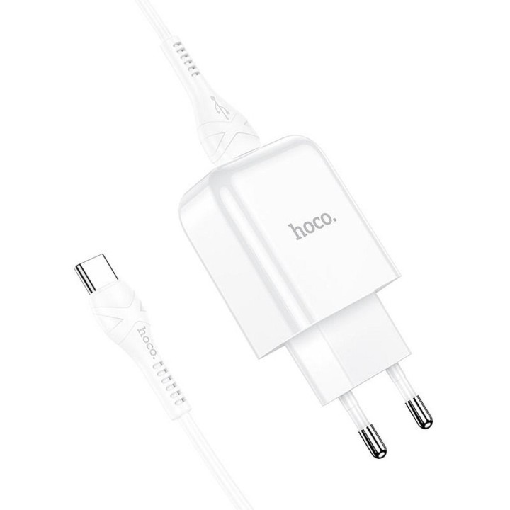 Wall charger for phone Hoco USB A 2A 10W + USB-A to USB-C cable N2 white