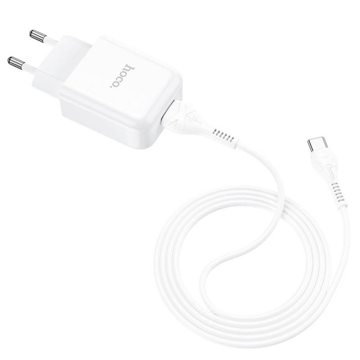 Wall charger for phone Hoco USB A 2A 10W + USB-A to USB-C cable N2 white
