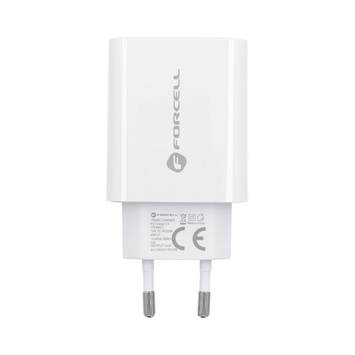 Сетевое зарядное устройство для телефона Forcell F-Energy USB C QC4.0 PD 3A 20W + кабель USB-C – Lightning TFK-TC-20WPD белое