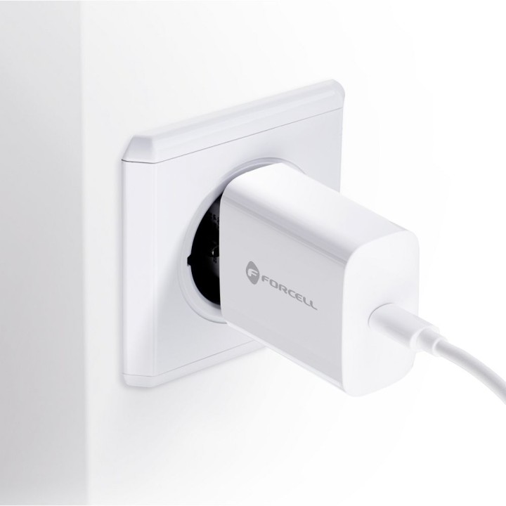 Мережевий зарядний пристрій для телефону Forcell F-Energy USB C QC4.0 PD 3A 20W + кабель USB-C – Lightning TFK-TC-20WPD білий