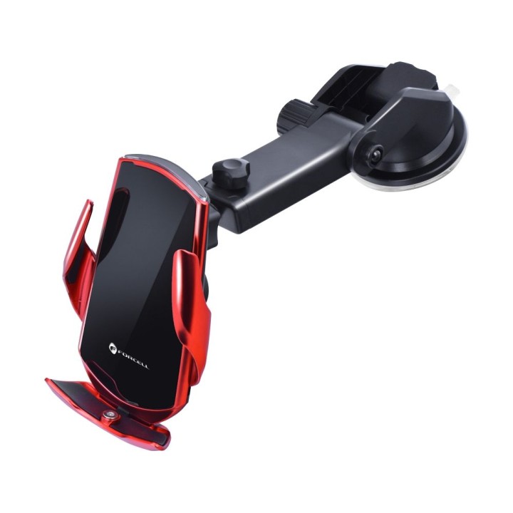 Automatic wireless car phone holder Forcell F-Grip HS1 Qi 15W for windscreen / air vent red