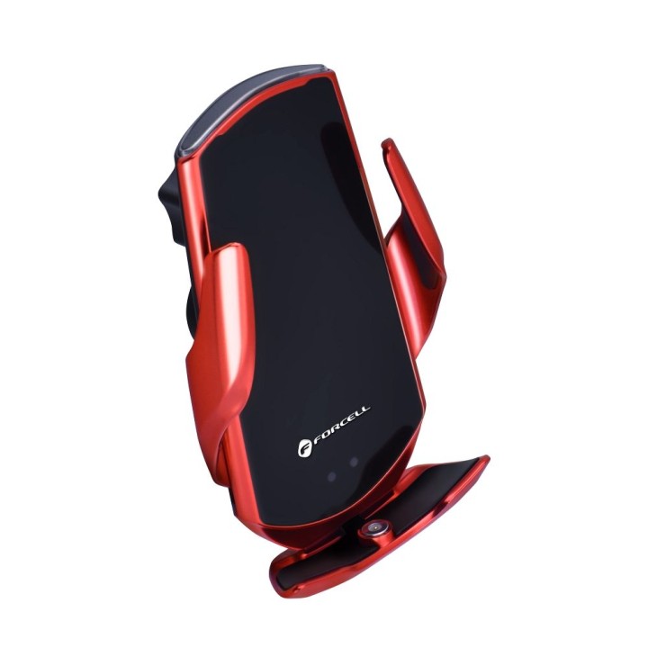 Automatic wireless car phone holder Forcell F-Grip HS1 Qi 15W for windscreen / air vent red