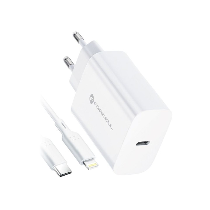 Мережевий зарядний пристрій для телефону Forcell F-Energy USB C QC4.0 PD 3A 20W + кабель USB-C – Lightning TFK-TC-20WPD білий