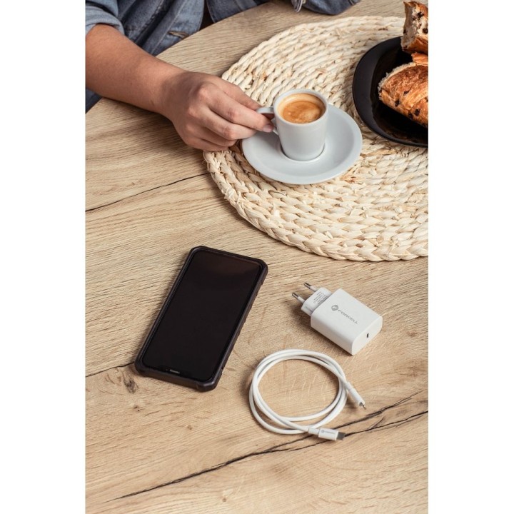 Мережевий зарядний пристрій для телефону Forcell F-Energy USB C QC4.0 PD 3A 20W + кабель USB-C – Lightning TFK-TC-20WPD білий