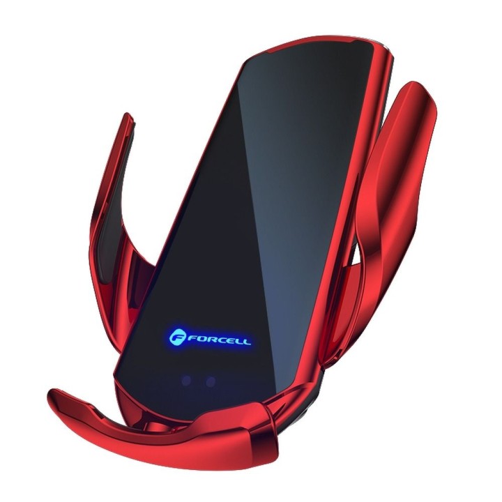 Automatic wireless car phone holder Forcell F-Grip HS1 Qi 15W for windscreen / air vent red