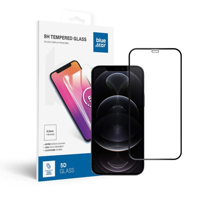 Szkło hartowane 5D Full Glue do iPhone 12 PRO MAX Blue Star czarne