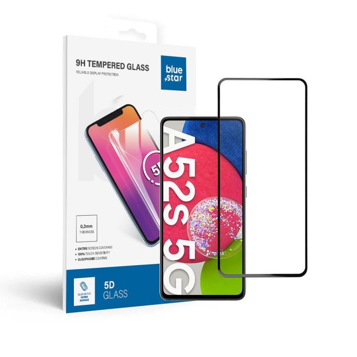 Tempered glass 5D Full Glue for Samsung A52/52s 5G/LTE (case friendly) Blue Star black
