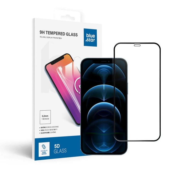 Загартоване скло 5D Full Glue для iPhone 12/12 PRO Blue Star чорне