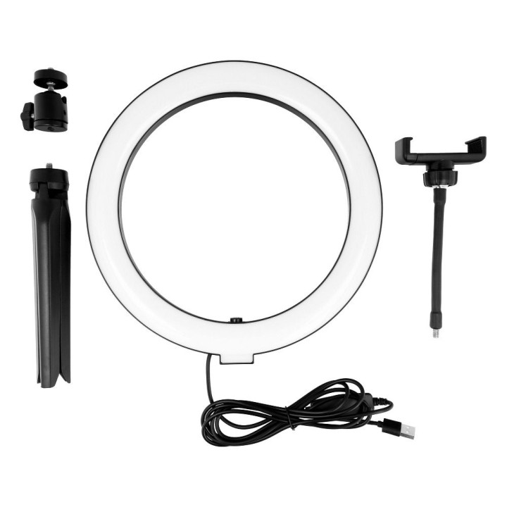 Лампа LED Ring Stream RGB кольцевая 10" с держателем для телефона + штатив черная
