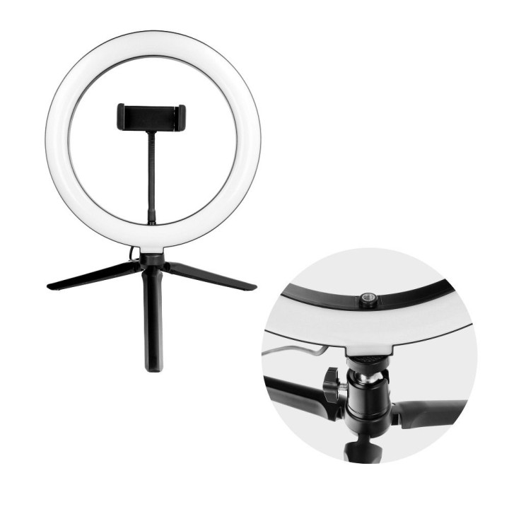 Lamp LED Ring Stream RGB ring-shaped 10" with holder for phone + tripod black