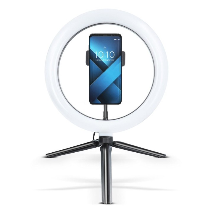 Lamp LED Ring Stream RGB ring-shaped 10" with holder for phone + tripod black