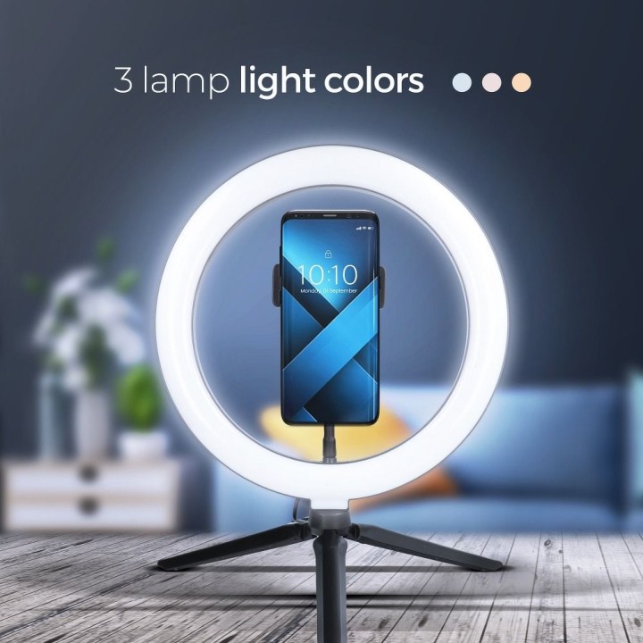 Lampa LED Ring Stream RGB pierścieniowa 10" z uchwytem na telefon + statyw czarna