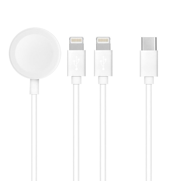 Kabel 3w1 Typ C do 2 x Lightning / Apple Watch 3W 2A C3168 1,2 m biały