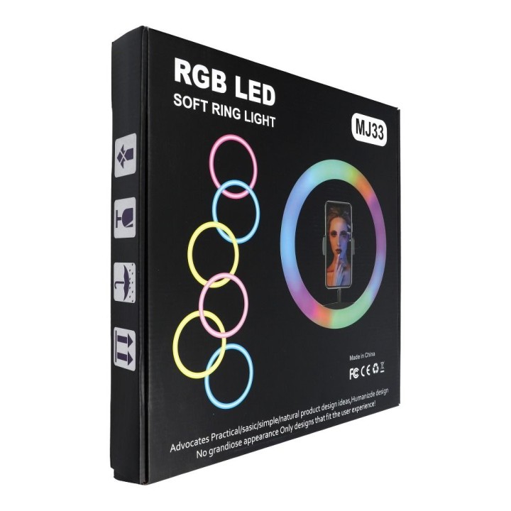 Lamp LED Ring Stream RGB ring-shaped 12" FULL COLOR with holder for phone + tripod black