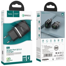 Мережевий зарядний пристрій для телефону Hoco USB A QC3.0 3A 18W N3 чорний
