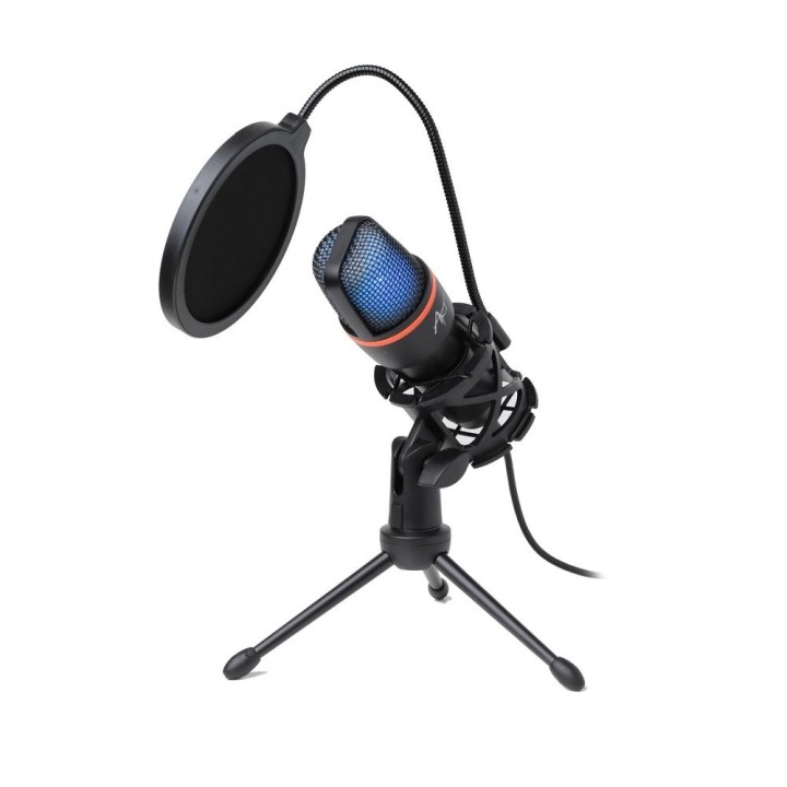 Condenser microphone Art with diaphragm, freestanding, backlit, tripod AC-02 black