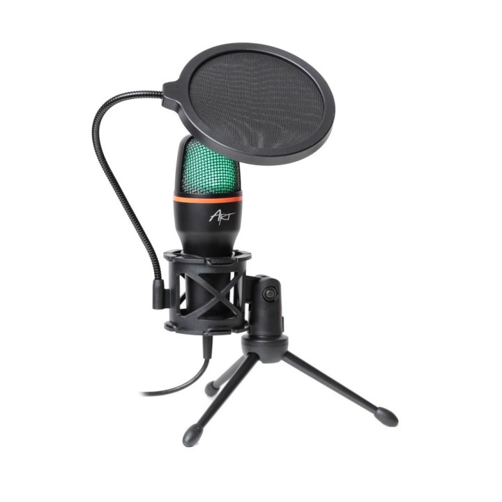 Condenser microphone Art with diaphragm, freestanding, backlit, tripod AC-02 black