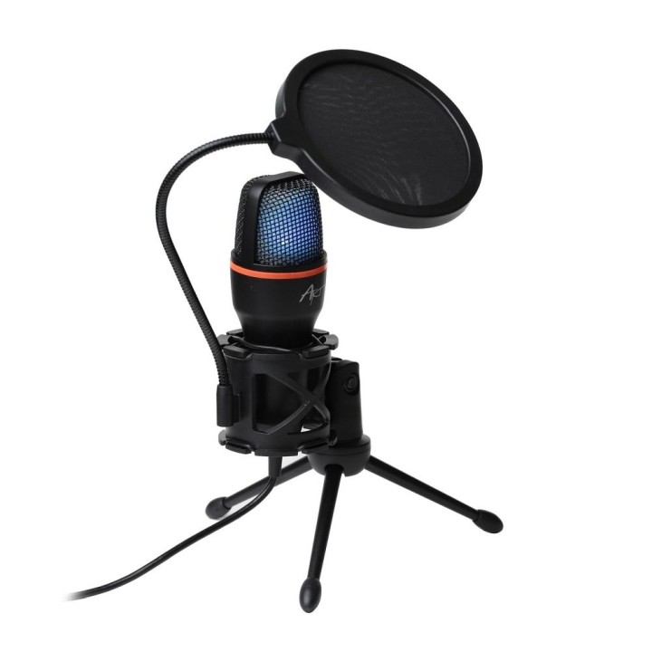 Condenser microphone Art with diaphragm, freestanding, backlit, tripod AC-02 black