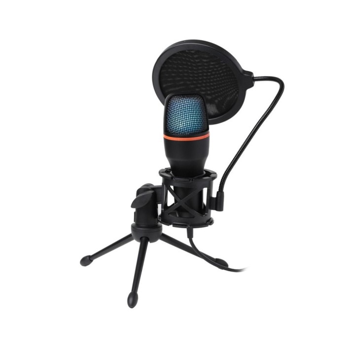 Condenser microphone Art with diaphragm, freestanding, backlit, tripod AC-02 black