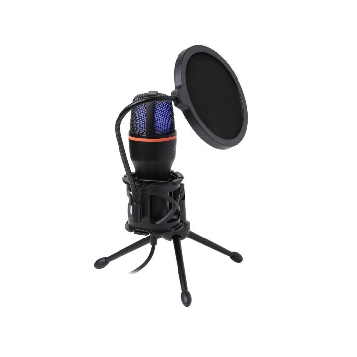 Condenser microphone Art with diaphragm, freestanding, backlit, tripod AC-02 black
