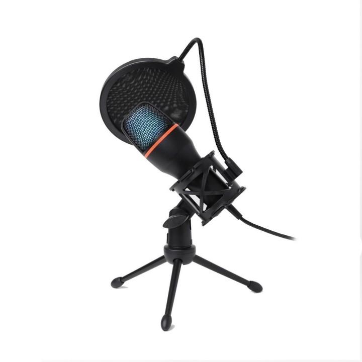 Condenser microphone Art with diaphragm, freestanding, backlit, tripod AC-02 black