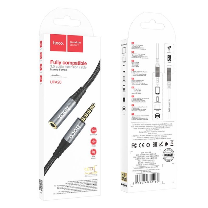 Кабель AUX Jack 3,5 mm для Jack 3,5 mm Hoco 2 m UPA20 черный