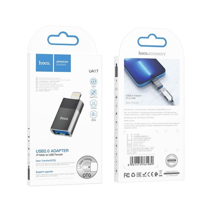 Адаптер OTG USB A – Lightning Hoco UA17 черный