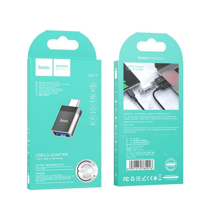 Адаптер OTG USB C – USB A Hoco UA17 чорний