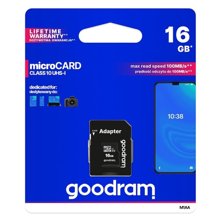 GOODRAM memory card microSD 16GB 100MB/s class 10 UHS I with SD adapter