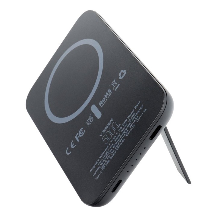 Powerbank Veger MagOn Kick (V0553P / W0553P) PD QC3.0 2A 20W 5000 mAh z ładowaniem indukcyjnym czarny