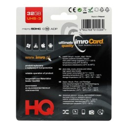 IMRO карта пам'яті microSD 32GB 100MB/s class 10 UHS 3 з адаптером SD