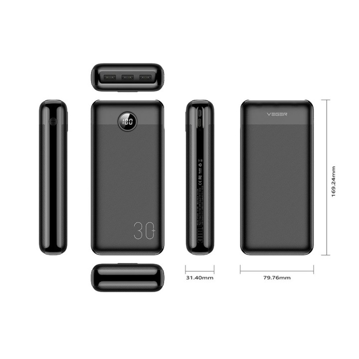 Powerbank Veger L30 (W3008PD) PD QC3.0 3A 20W 30000 mAh czarny 0INT