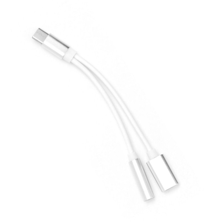 AUX adapter 2-in-1 Type C (male) to Type C (female) / Jack 3,5 mm (female) white
