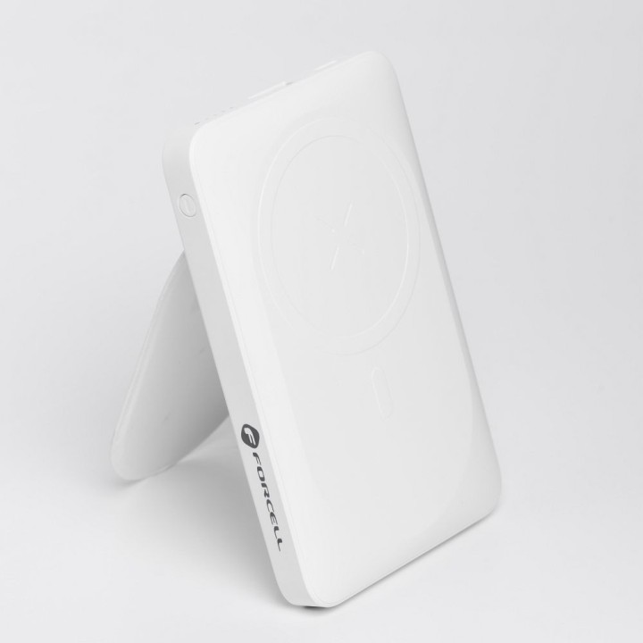 Powerbank zgodny z MagSafe Forcell F-Energy MagStand F10K2 QC3.0 PD 5A 20W 10000 mAh biały