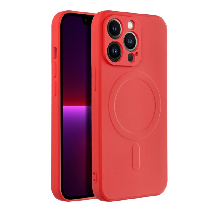 Case for iPhone 13 PRO Silicone Mag Cover MagSafe compatible (camera protection) red