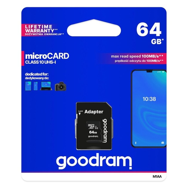 GOODRAM memory card microSD 64GB 100MB/s class 10 UHS And with adapter SD