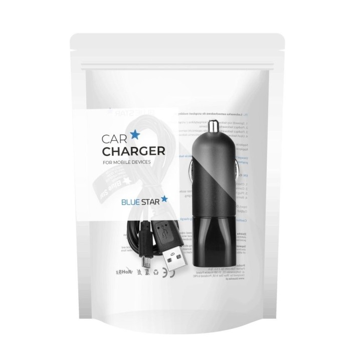 Car charger Blue Star USB A 2A + cable USB A to Micro USB black