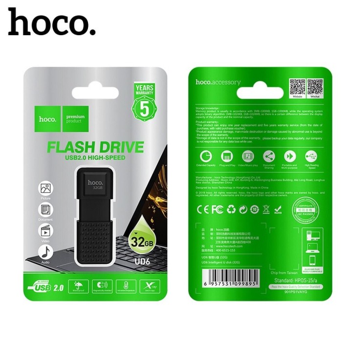 USB flash drive 32GB USB 2.0 (USB A) Hoco UD6 black