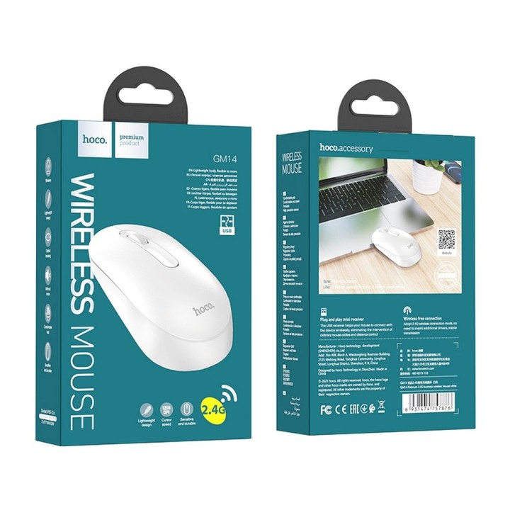 Myszka bezprzewodowa Hoco 2,4G 1200 dpi GM14 biała