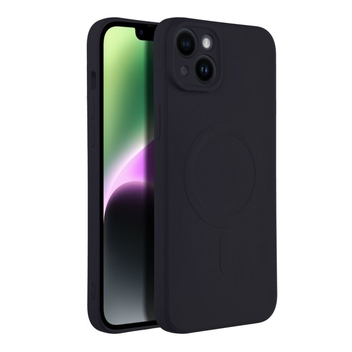 Чехол для iPhone 14 PLUS Silicone Mag Cover совместимый с MagSafe (camera protection) черный